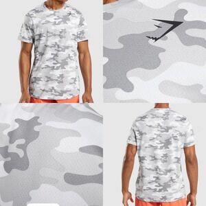 Gymshark Arrival T-Shirt Camo Print Short Sleeve Training Activewear Top Large